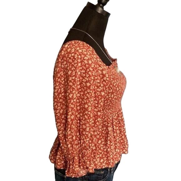 American Eagle Smocked Square Neck Peplum Blouse Size XS - Picture 10 of 10